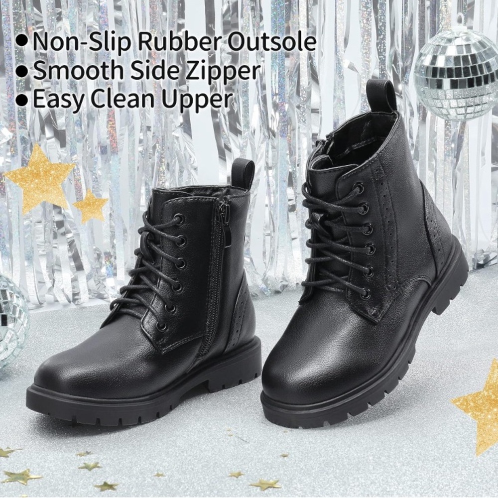 Dream Pairs black leather  Side Zipper black Combat boots